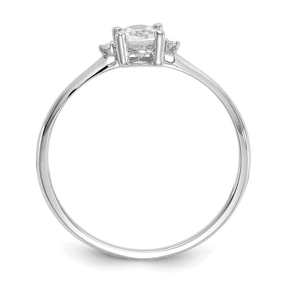 10k White Gold Polished 6x Oval Genuine April/ White Topaz and Diamond Birthstone Size 7 Ring