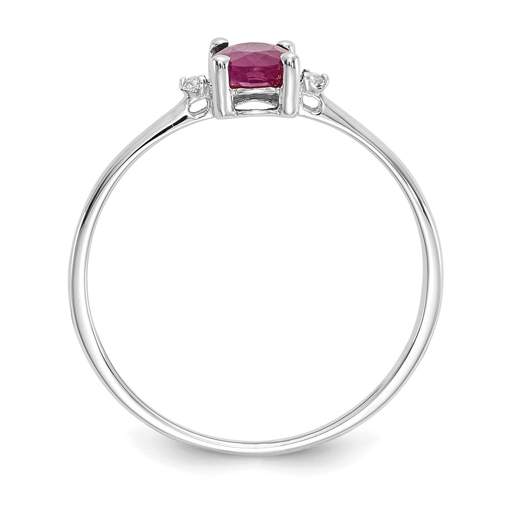 10k White Gold Polished 6x Oval Genuine July/ Ruby and Diamond Birthstone Size 7 Ring