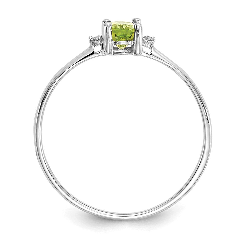 10k White Gold Polished 6x Oval Genuine August/ Peridot and Diamond Birthstone Size 7 Ring
