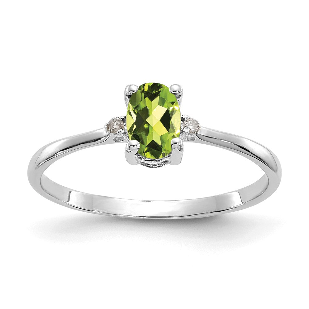 10k White Gold Polished 6x Oval Genuine August/ Peridot and Diamond Birthstone Size 7 Ring