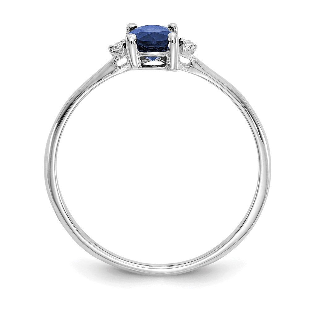 10k White Gold Polished 6x Oval Genuine September/ Sapphire and Diamond Birthstone Size 7 Ring