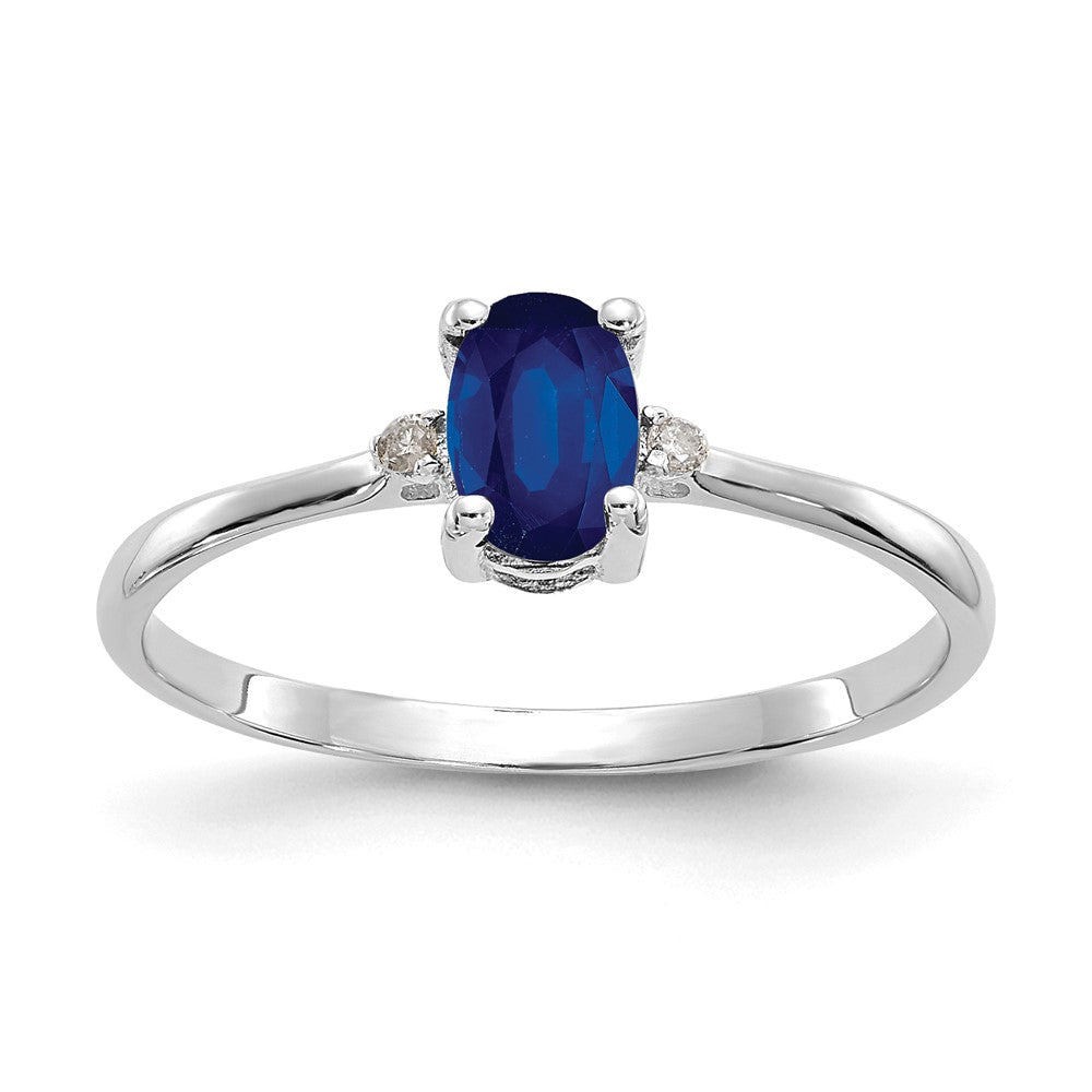 10k White Gold Polished 6x Oval Genuine September/ Sapphire and Diamond Birthstone Size 7 Ring
