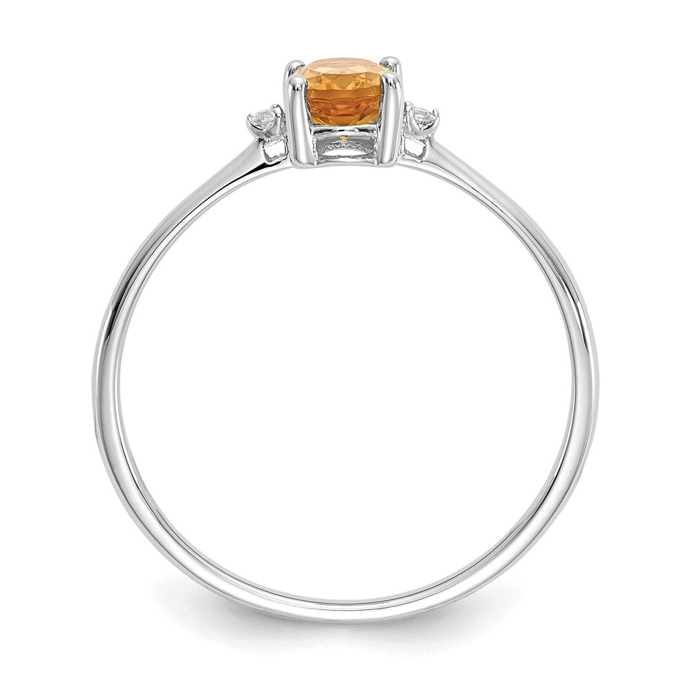 10k White Gold Polished 6x Oval Genuine November/ Citrine and Diamond Birthstone Size 7 Ring
