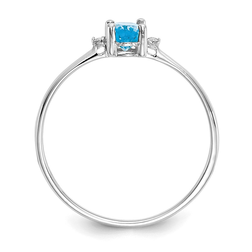 10k White Gold Polished 6x Oval Genuine December/ Blue Topaz and Diamond Birthstone Size 7 Ring