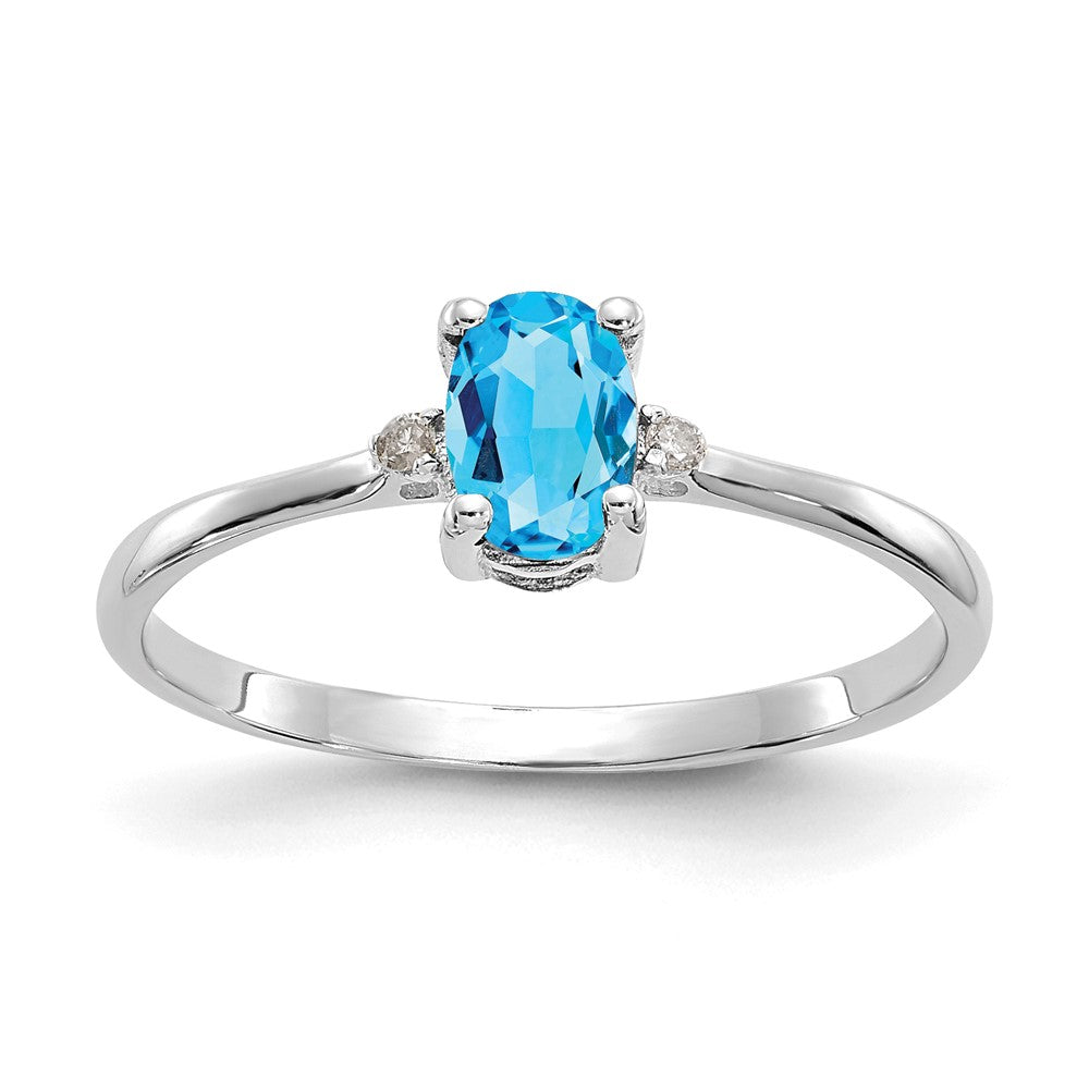 10k White Gold Polished 6x Oval Genuine December/ Blue Topaz and Diamond Birthstone Size 7 Ring