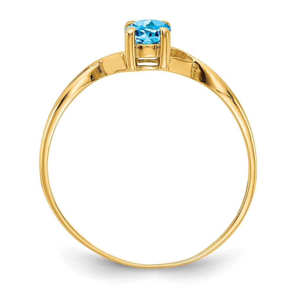 10k Polished 6x Oval Genuine December/ Blue Topaz Birthstone Size 7 Ring