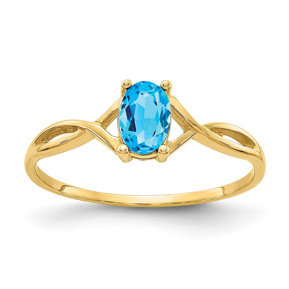 10k Polished 6x Oval Genuine December/ Blue Topaz Birthstone Size 7 Ring