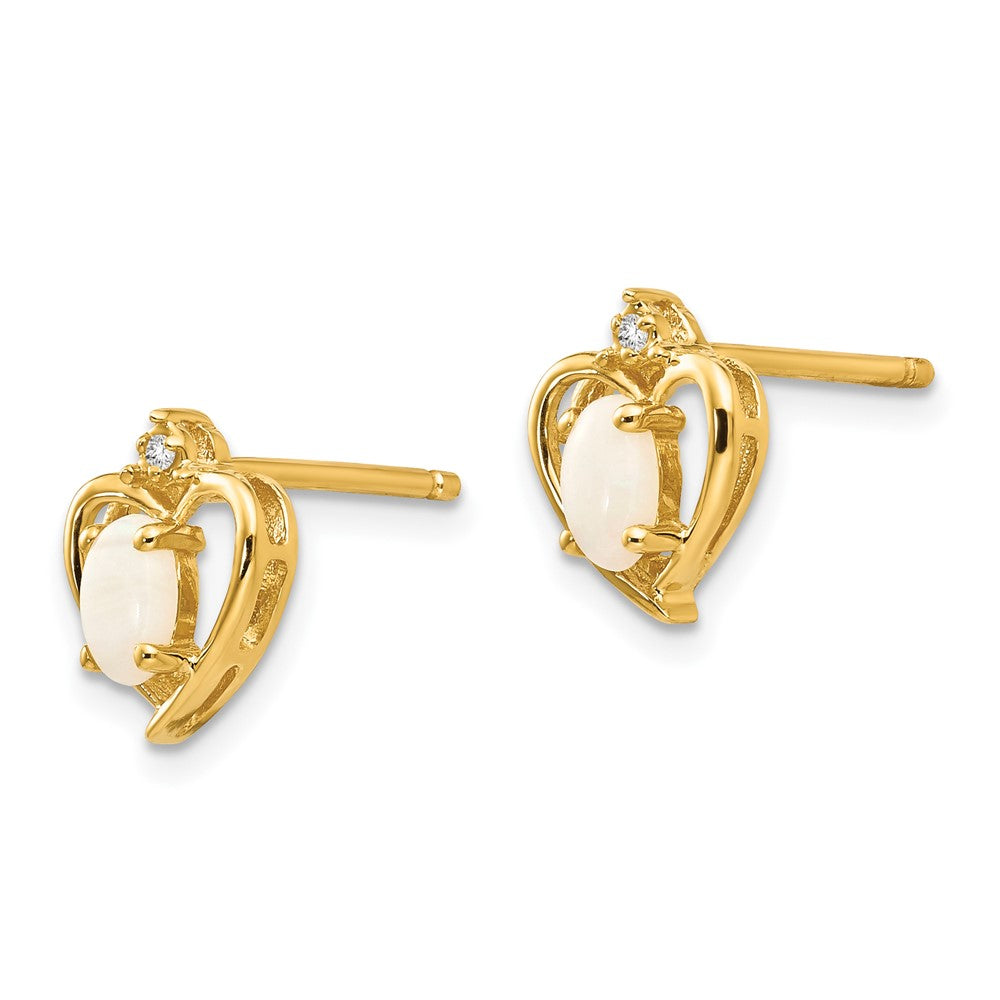10K 5x Oval Opal Cabochon and Diamond Heart Post Earrings