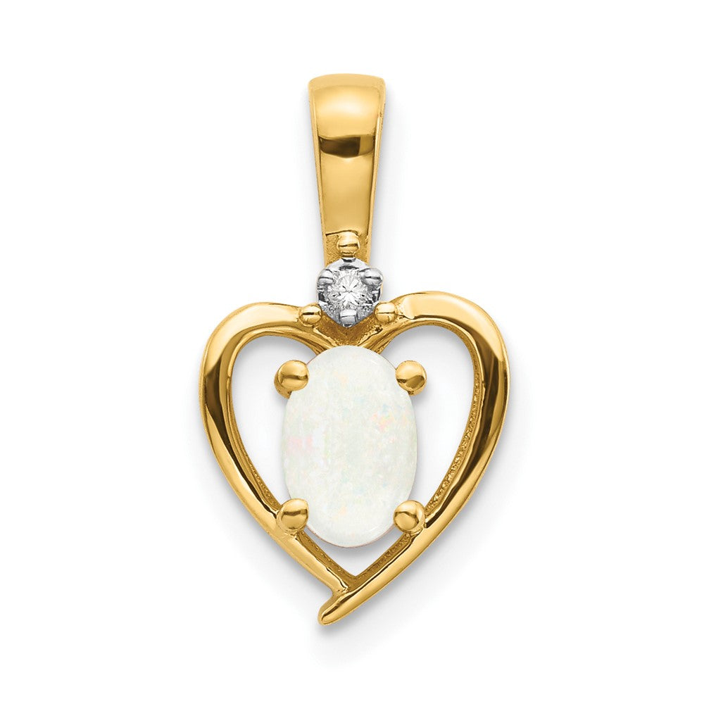 10K Diamond and Oval Opal Heart Pendant