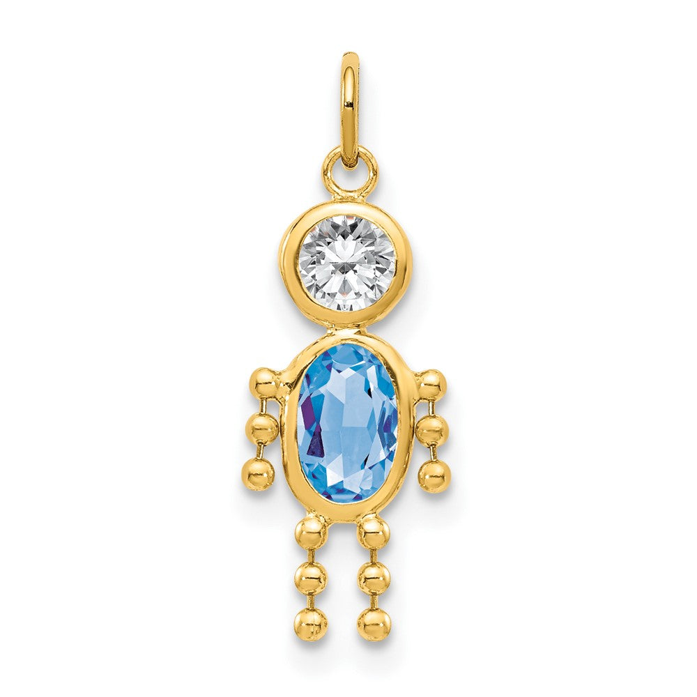 10k March Boy Light Blue Imitation Birthstone Charm