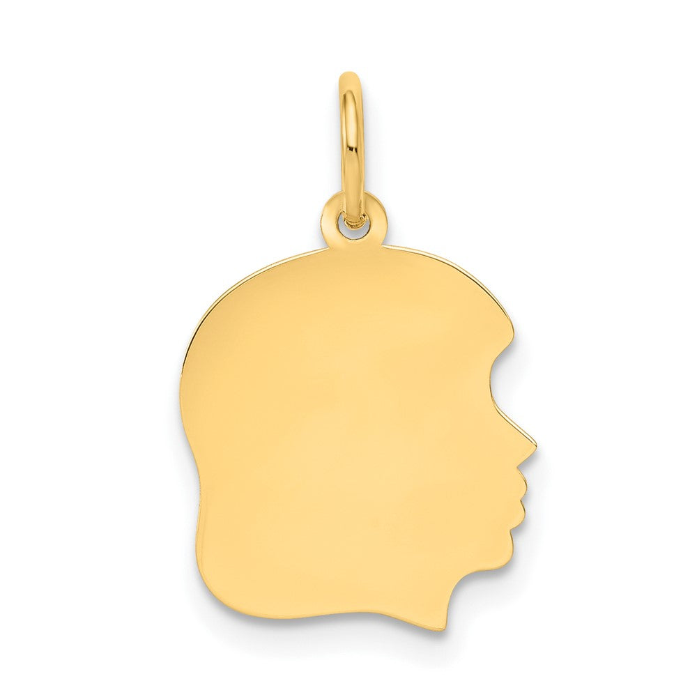 10K Plain Medium .018 Gauge Facing Right 13x Engravable Girl Head Charm