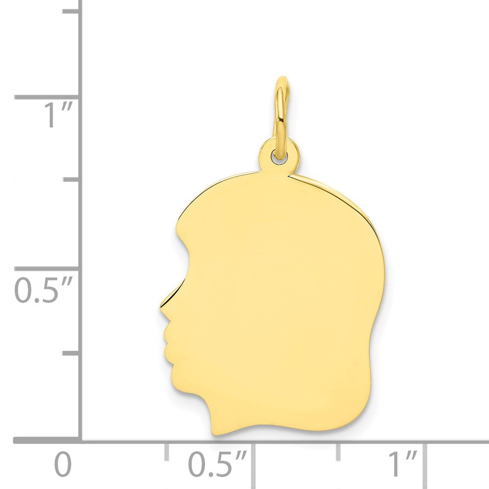 10K Plain Medium .018 Gauge Facing Left 16x Engravable Girl Head Charm