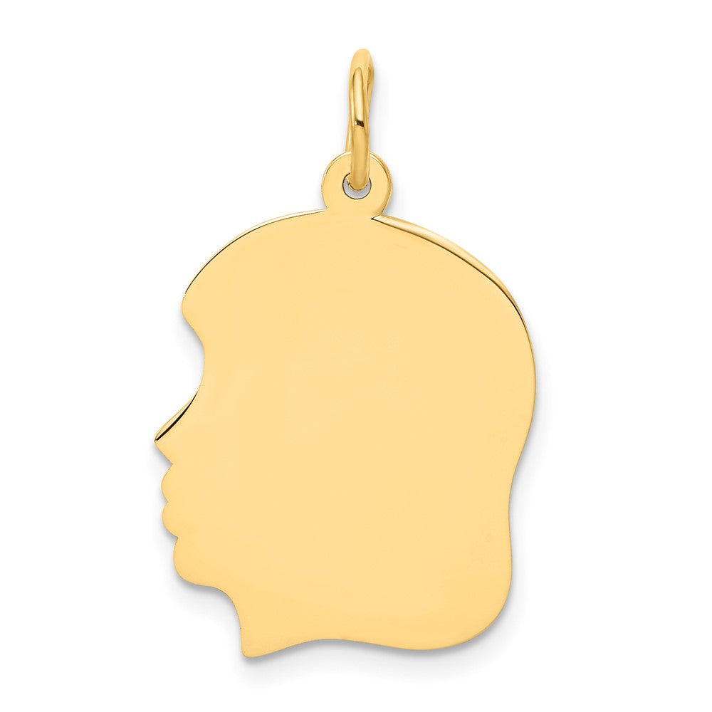 10K Plain Medium .018 Gauge Facing Left 16x Engravable Girl Head Charm