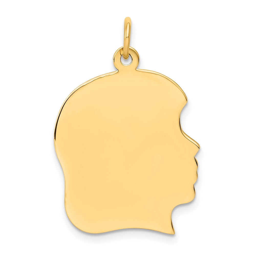 10K Plain Large .013 Gauge Facing Right Engravable Girl Head Charm