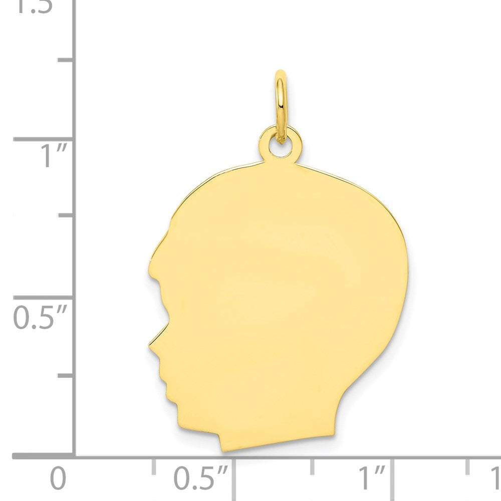 10K Plain Large .013 Gauge Facing Left 20x Engravable Boy Head Charm
