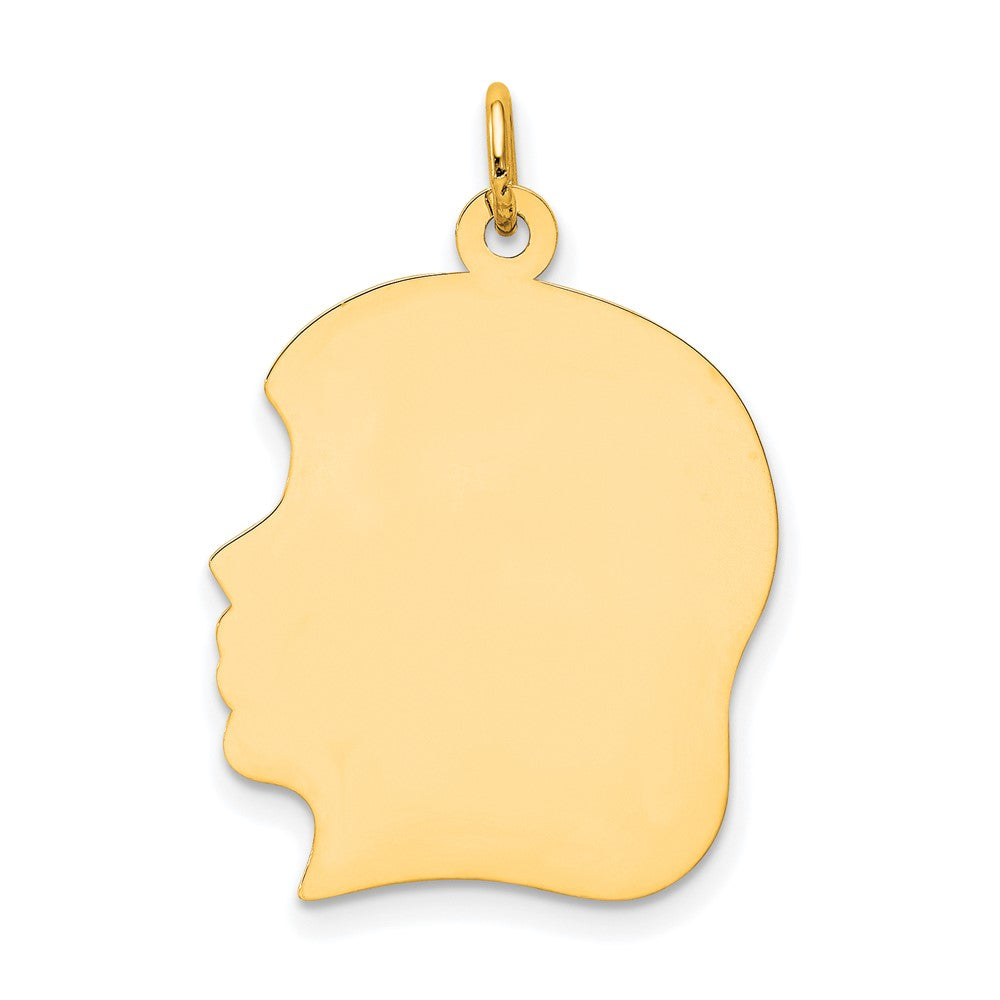 10K Plain Large .018 Gauge Facing Left Engravable Girl Head Charm