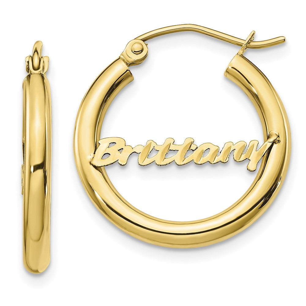 10k Yellow Gold Small Diamond-cut Name Plate Hoop Earrings