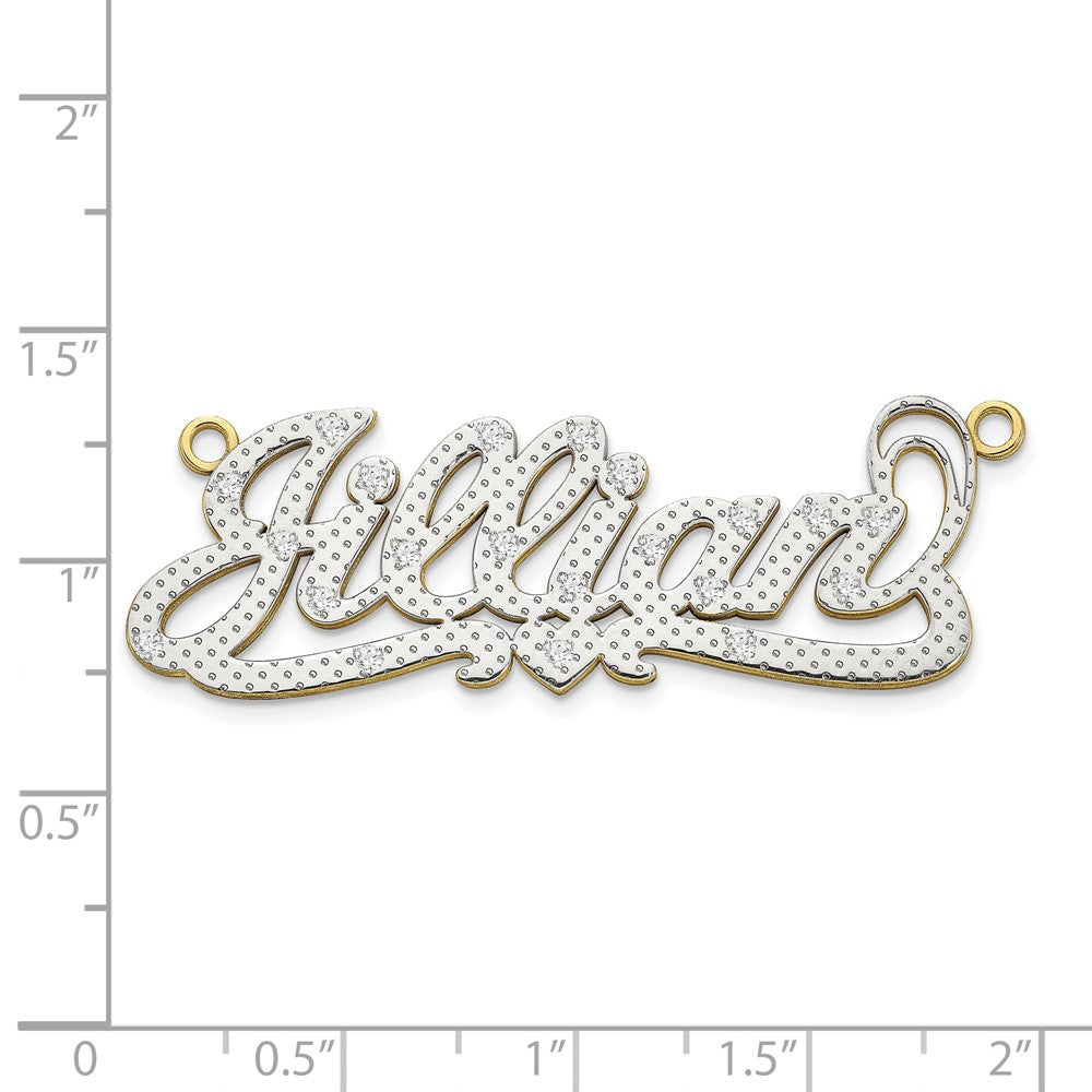 10k Yellow Gold and Rhodium 3D Diamond with Heart Name Plate