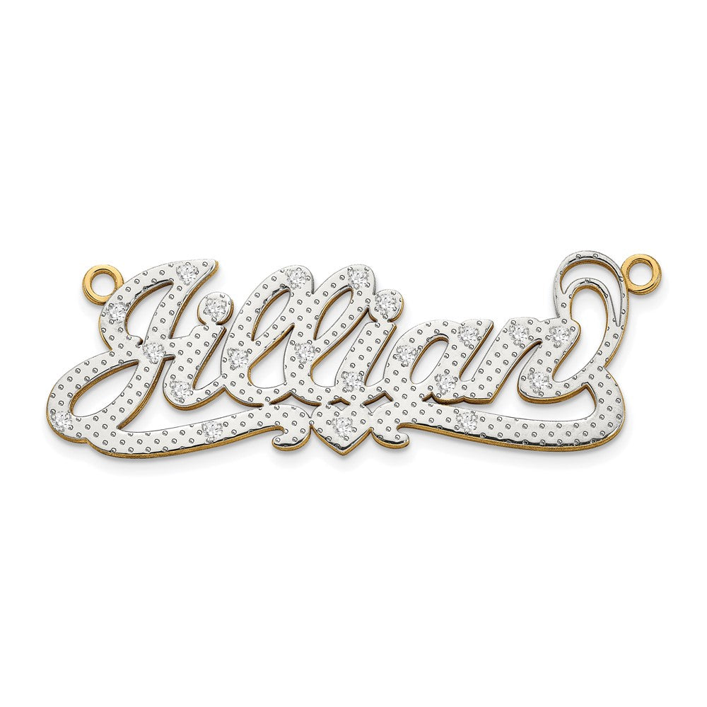 10k Yellow Gold and Rhodium 3D Diamond with Heart Name Plate