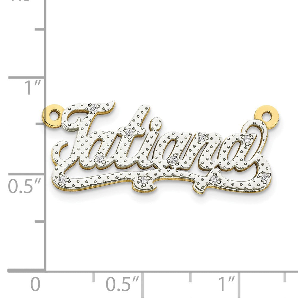 10k Yellow Gold and Rhodium 3D Diamond Name Plate