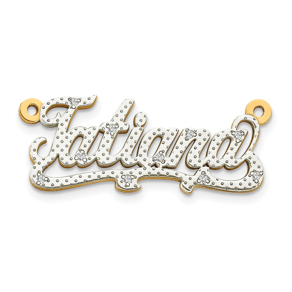 10k Yellow Gold and Rhodium 3D Diamond Name Plate