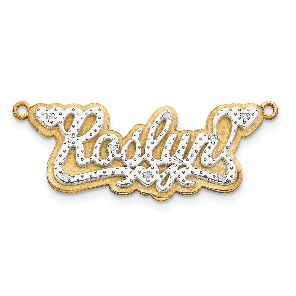 10k Yellow and Rhodium 3D Diamond Name Plate