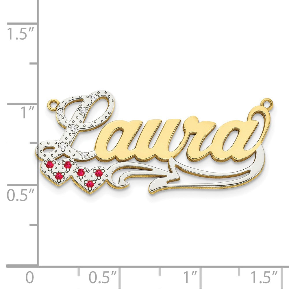 10ky w/ Rhodium and Ruby 3D Diamond with Hearts Name Plate