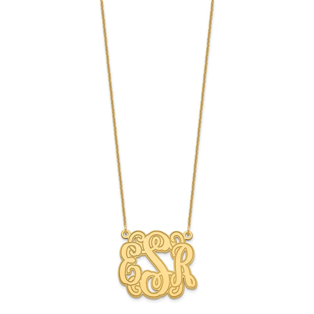 10KY Small Polished Etched Outline Monogram Necklace