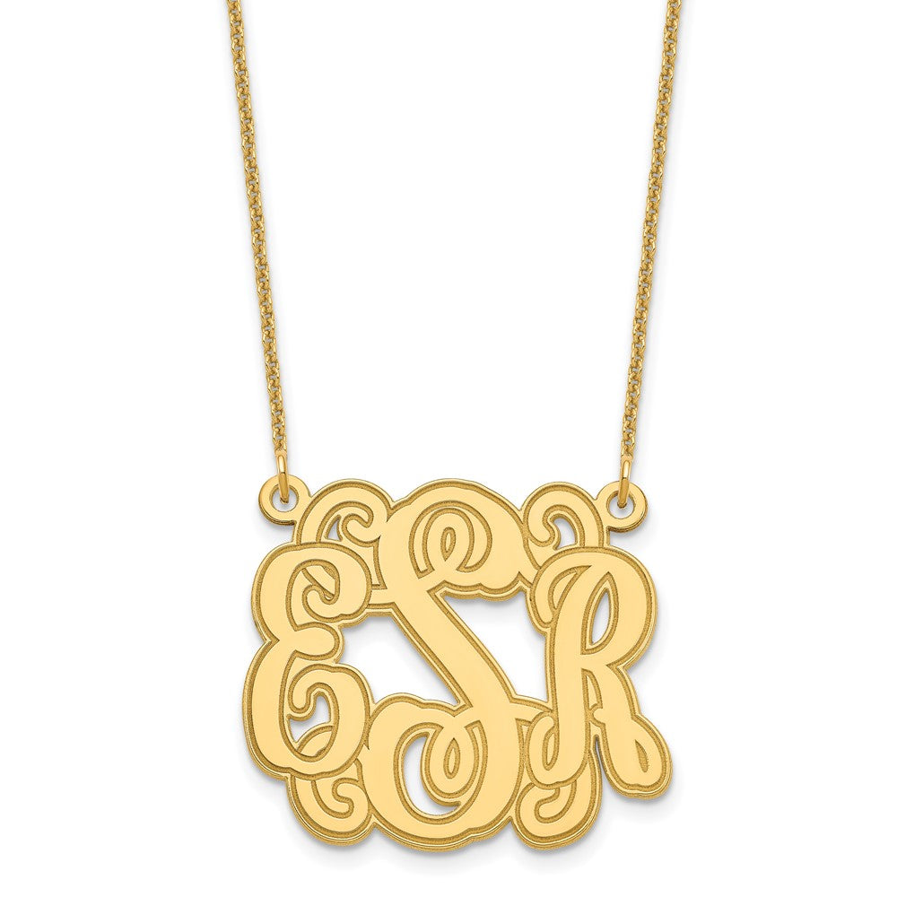 10KY Small Polished Etched Outline Monogram Necklace