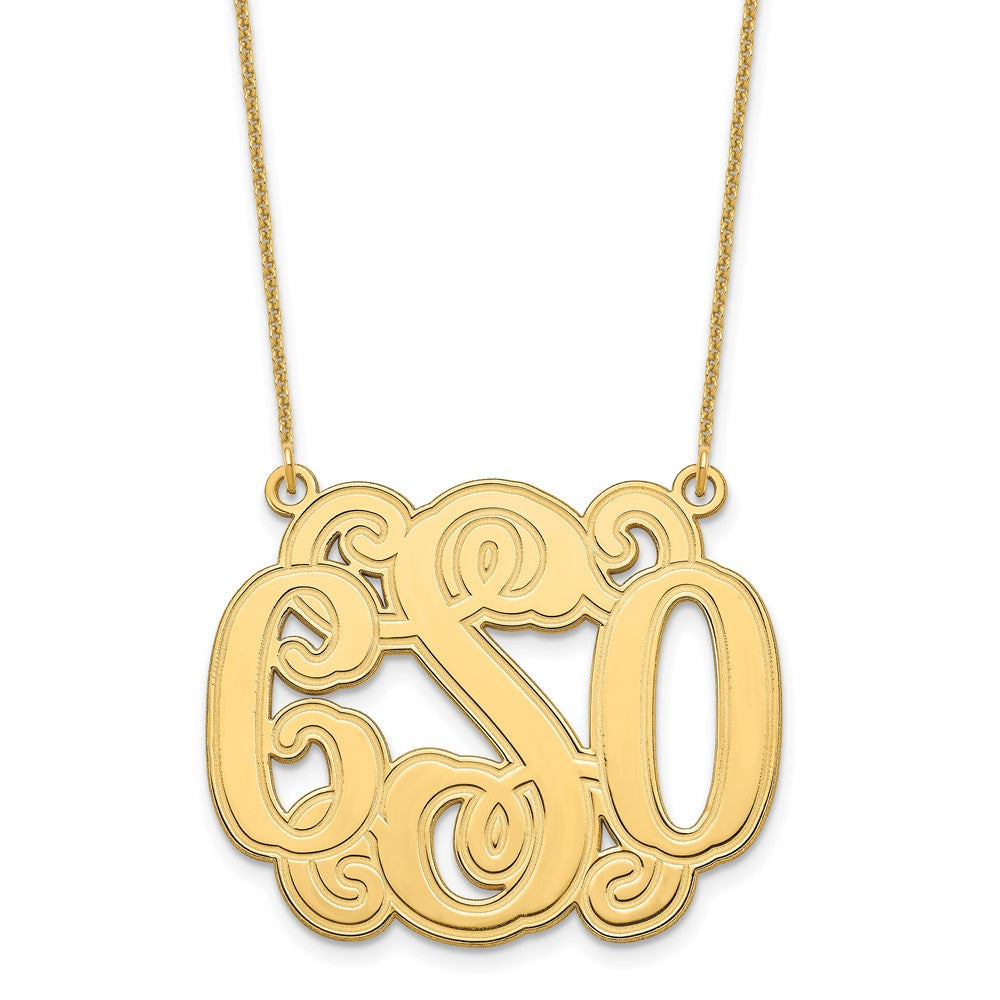 10KY Medium Polished Etched Outline Monogram Necklace