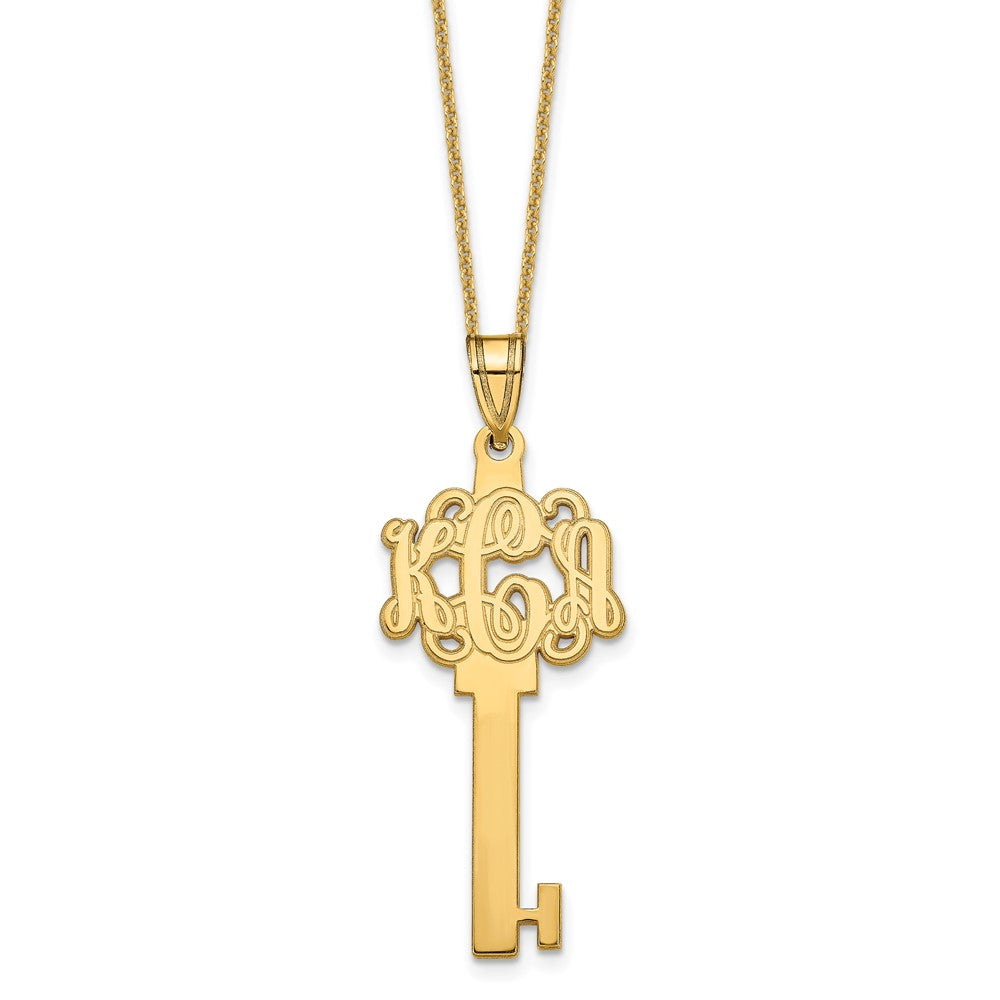 10k Yellow Gold Etched Monogram Key Necklace