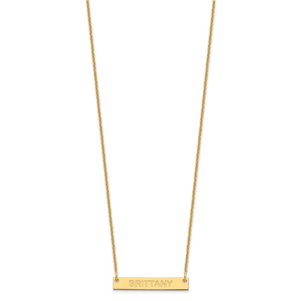 10k Yellow Gold Small Capitalized ARIAL ROUNDED Bar Necklace