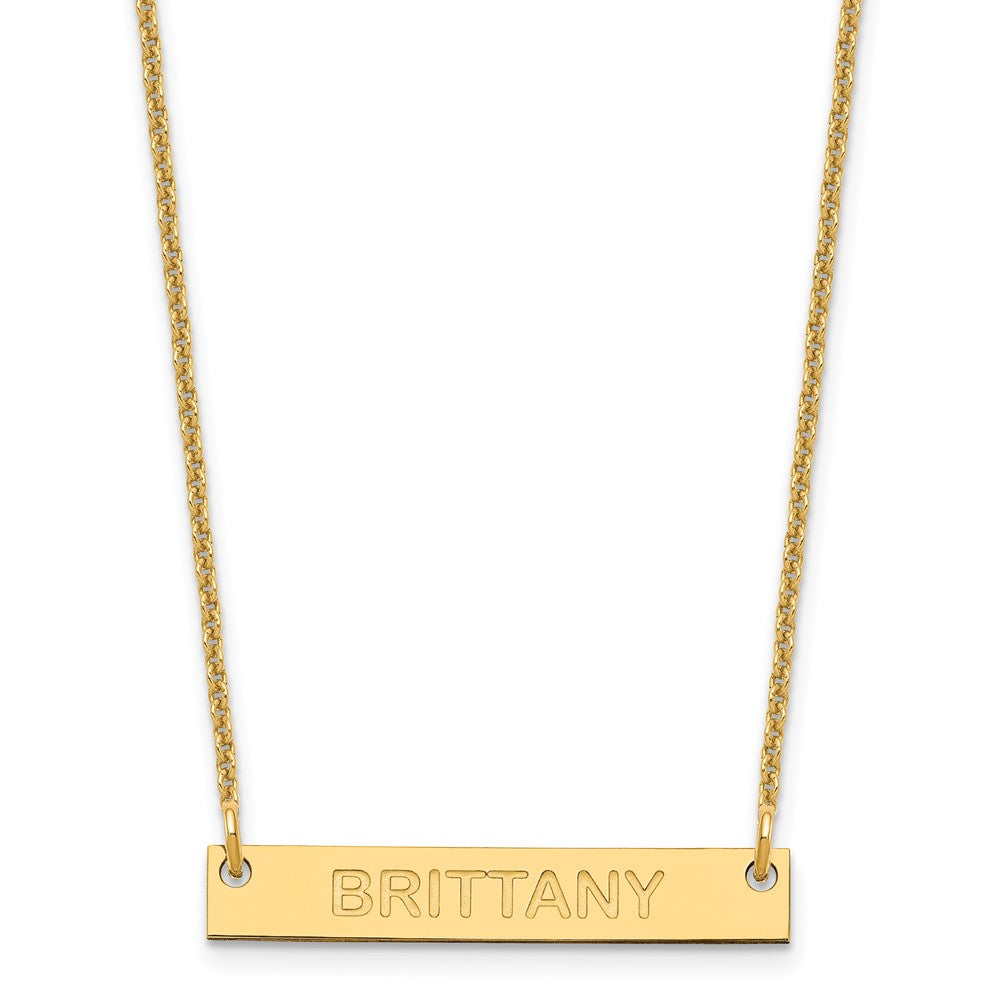 10k Yellow Gold Small Capitalized ARIAL ROUNDED Bar Necklace