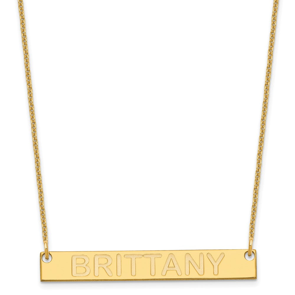 10k Yellow Gold Medium Capitalized ARIAL ROUNDED Bar Necklace