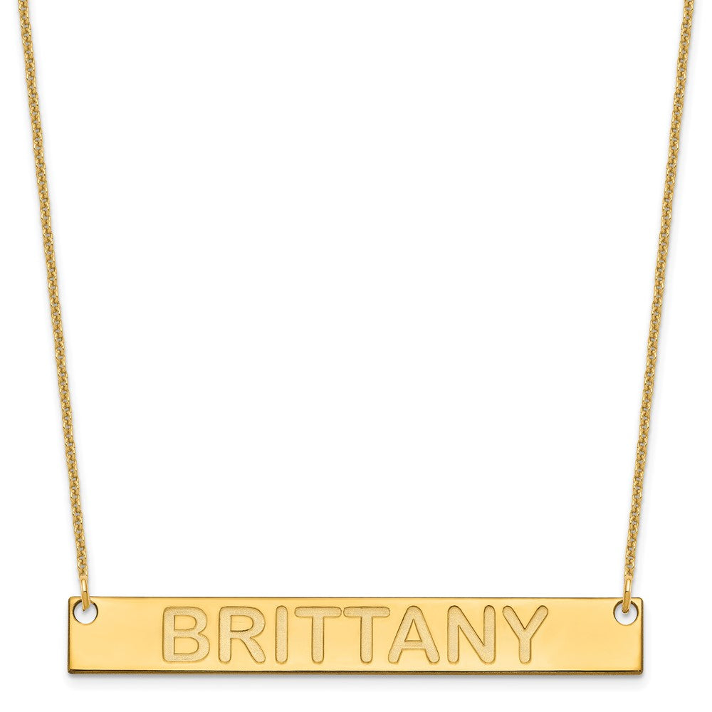 10k Yellow Gold Large Capitalized ARIAL ROUNDED Bar Necklace