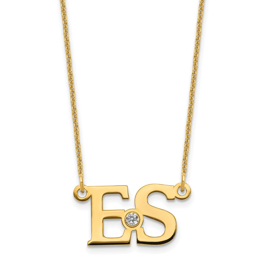 10k Yellow Gold 2 Initials w/14k Bezel Birthstone Necklace