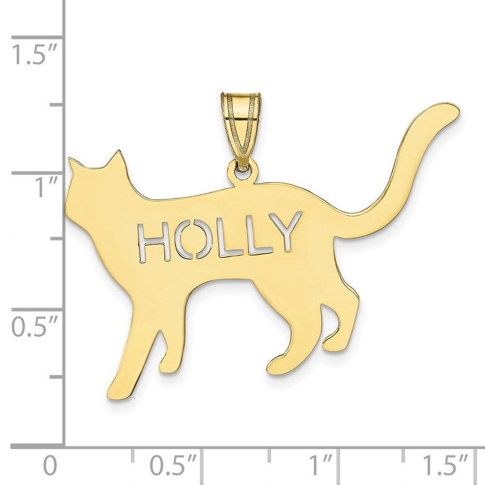 10k Yellow Gold Cat with Cut-out Name Pendant