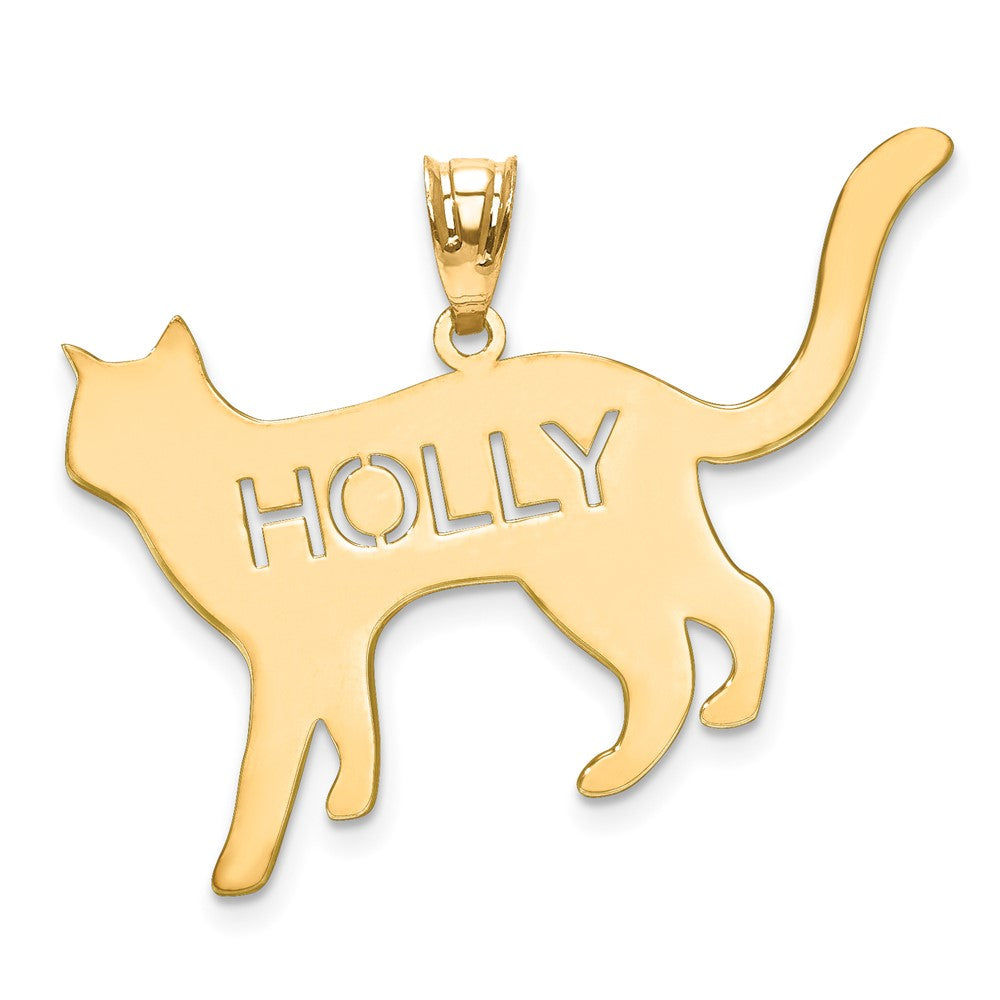 10k Yellow Gold Cat with Cut-out Name Pendant