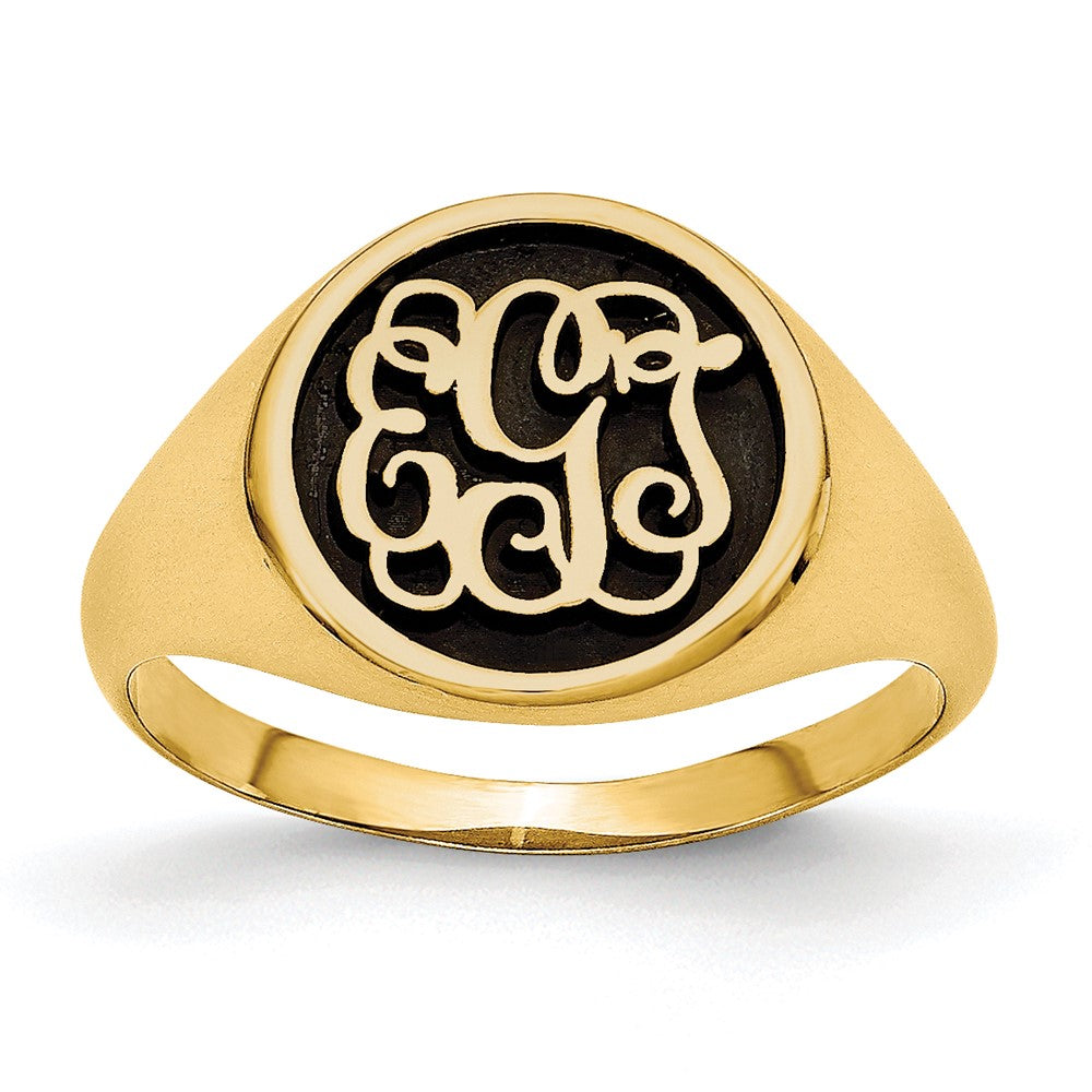 10KY Polished with Enameled Background Monogram Ring