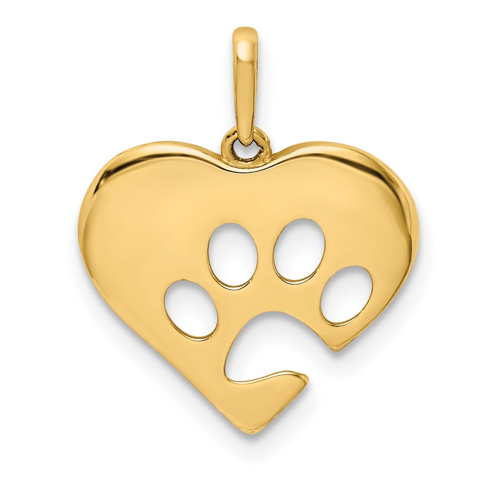 10K Polished Heart with Cut-out Paw Print Pendant