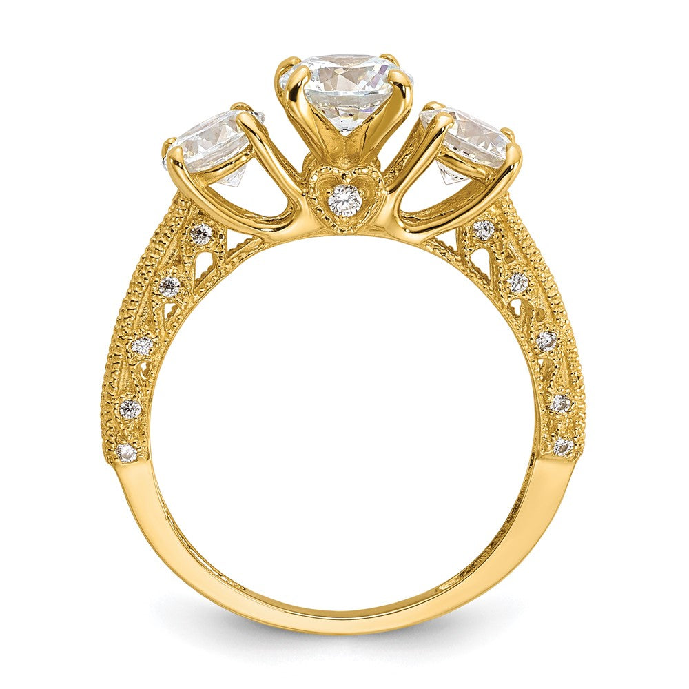 10K Tiara Collection Polished 3 Stone CZ Ring