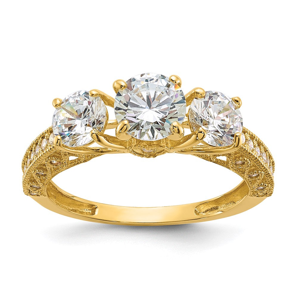 10K Tiara Collection Polished 3 Stone CZ Ring