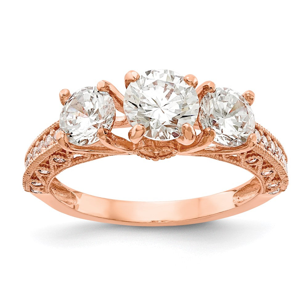 10K Tiara Collection Rose Gold Polished 3 Stone CZ Ring