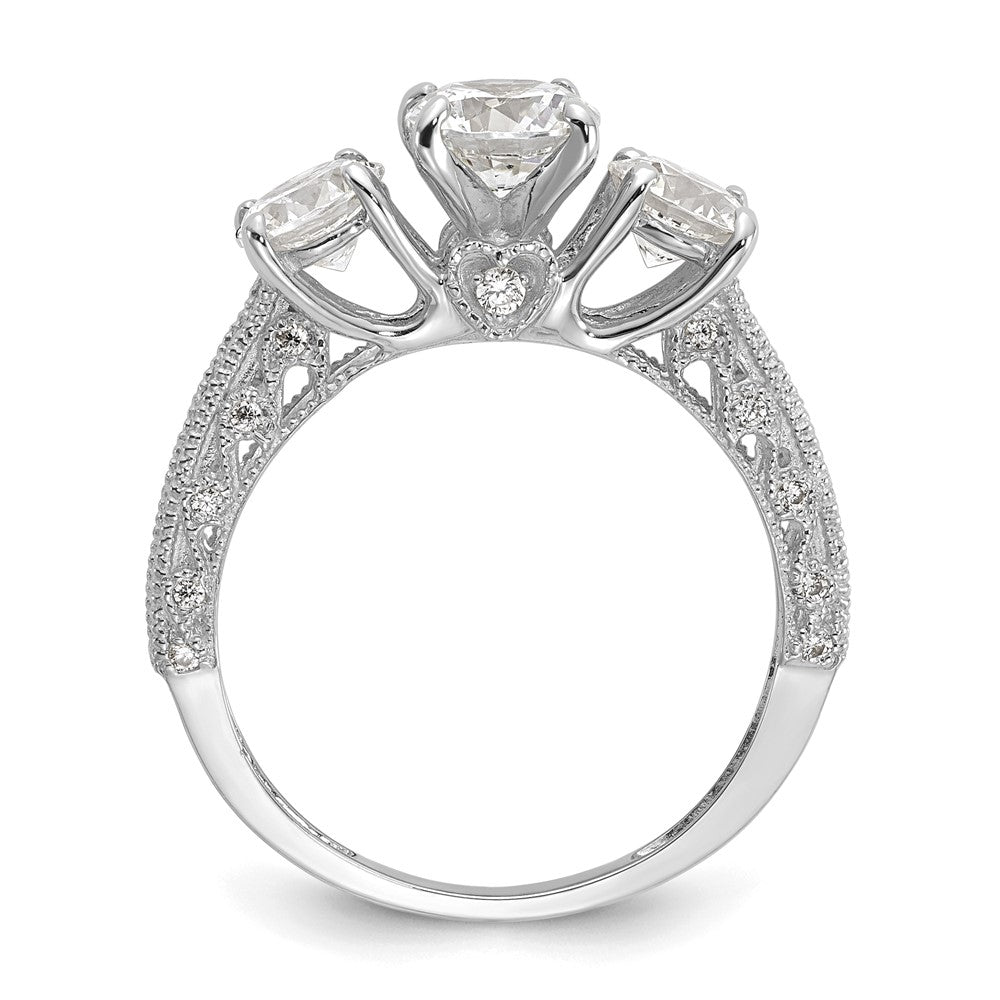 10K Tiara Collection White Gold Polished 3 Stone CZ Ring