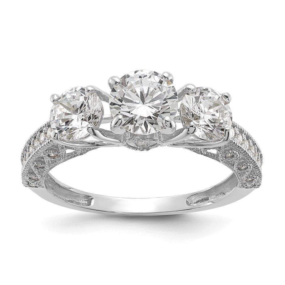 10K Tiara Collection White Gold Polished 3 Stone CZ Ring