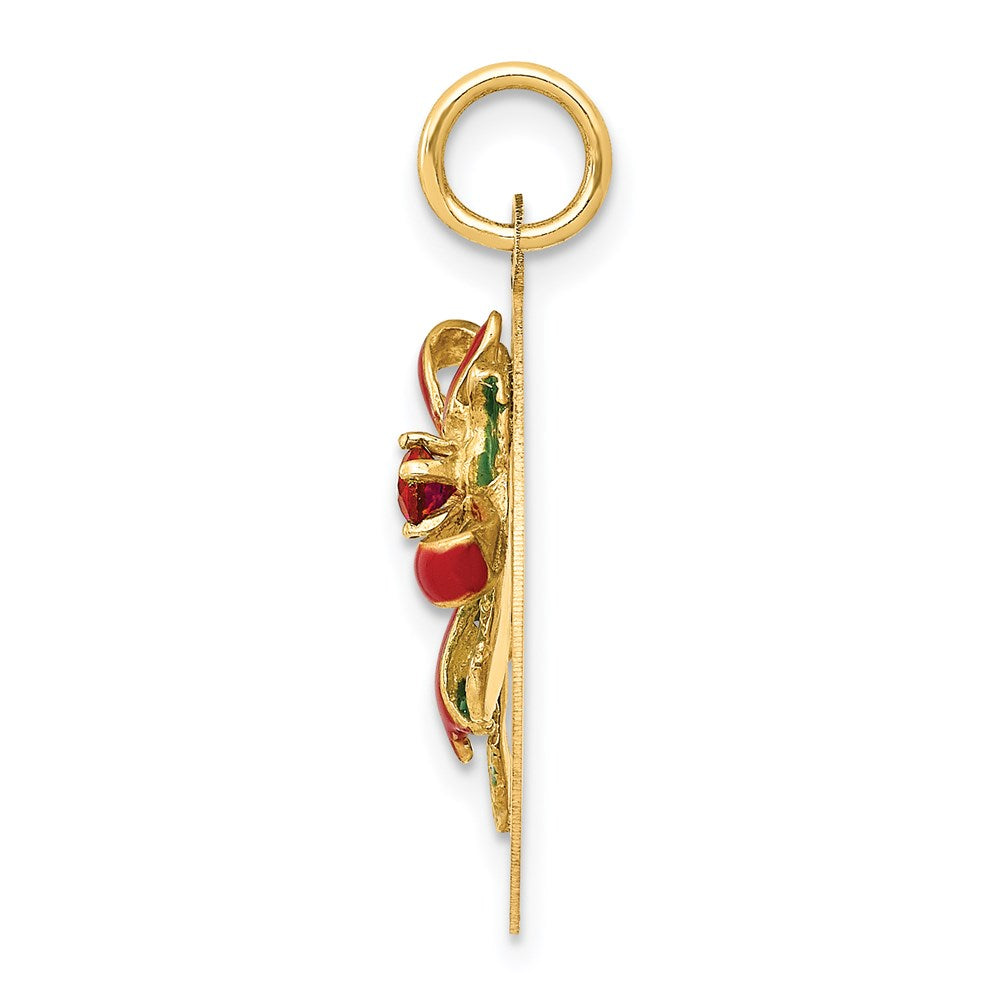 14k Enameled Mistletoe with Synthetic Stone Charm