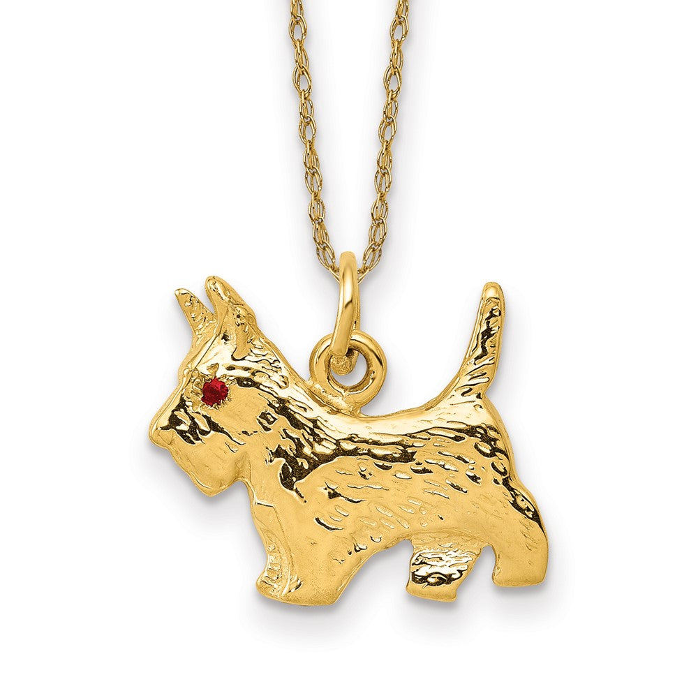 14k Ruby Eye Scottie Dog Charm Necklace