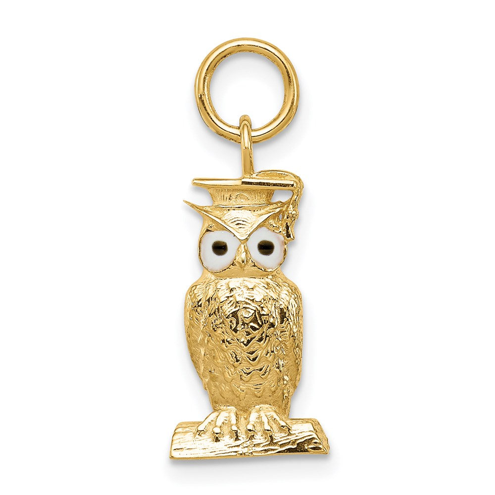 14K Enameled Graduation Owl Charm