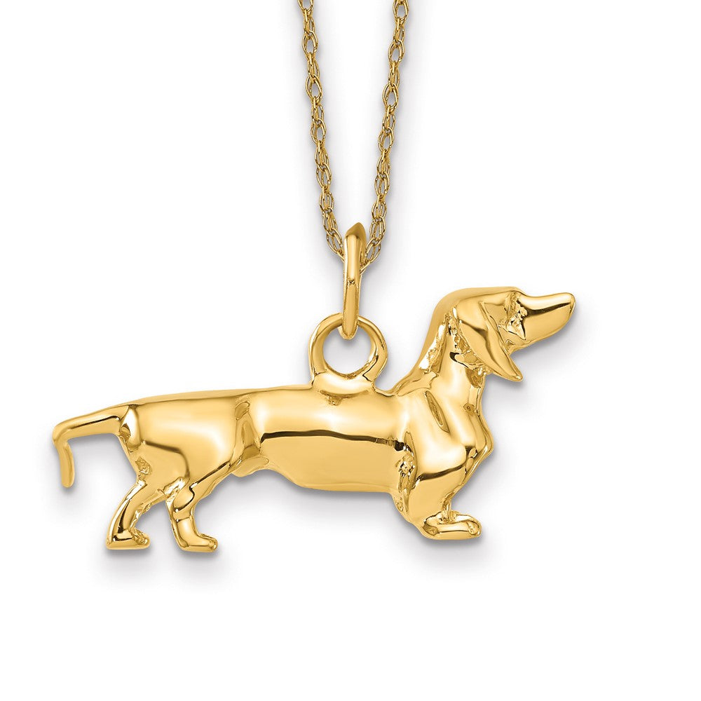 14k 3D Dachshund Dog Charm Necklace