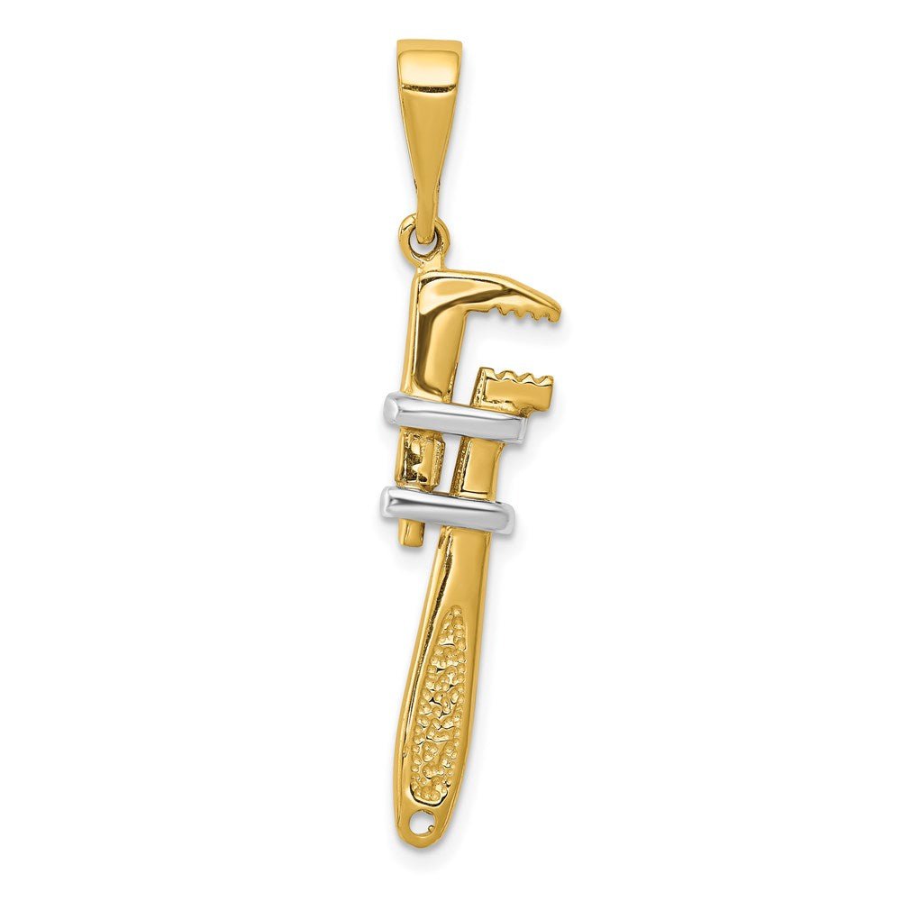 14K w/Rhodium 3-D Pipe Wrench Charm